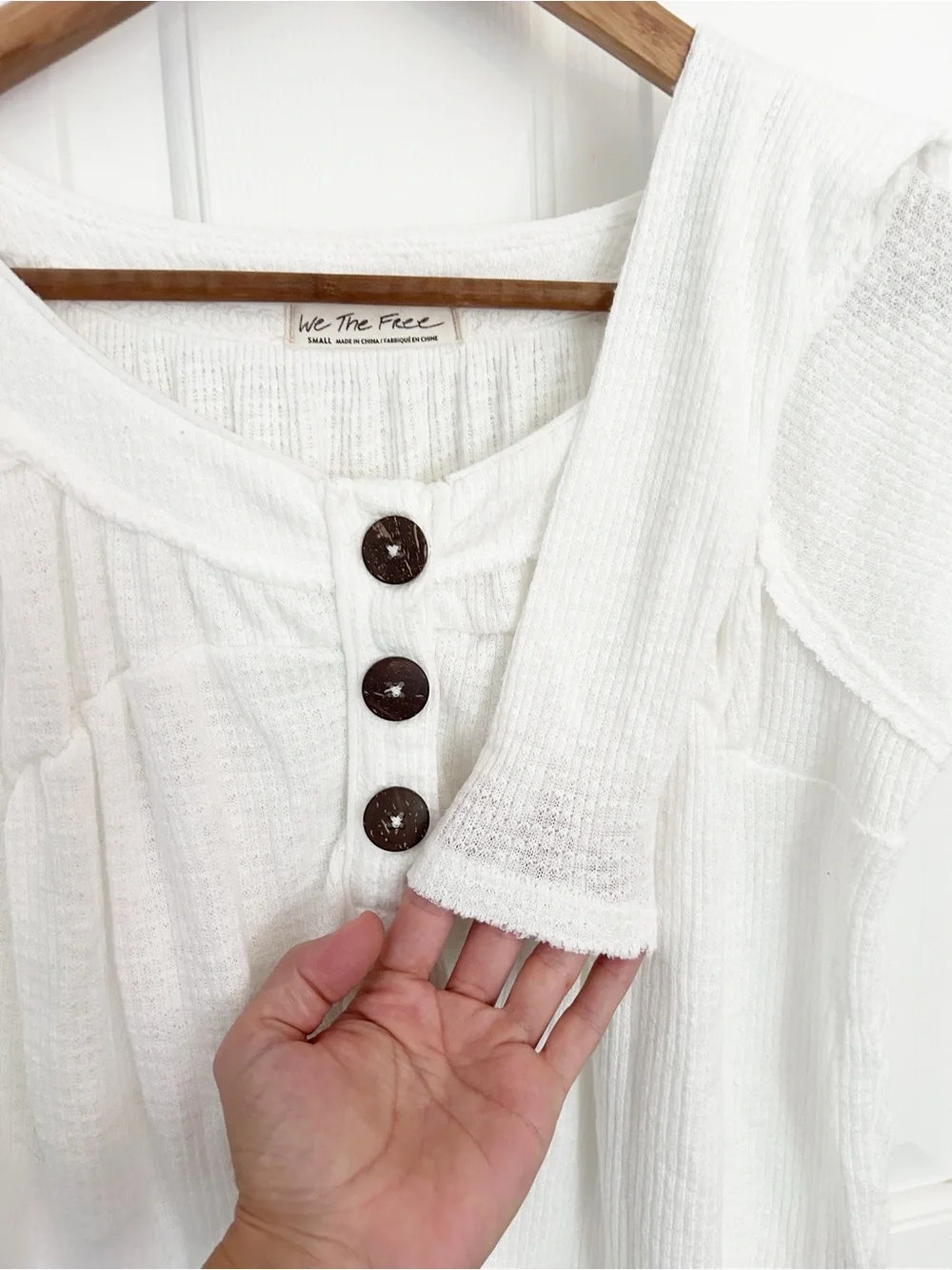We The Free Waffle-Knit Must Have Henley Tee Ivory White S